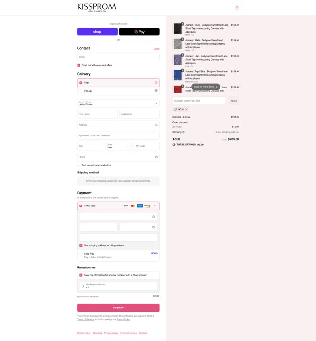 Kiss Prom checkout page showing Kiss Prom discount code box | Screenshot taken by SimplyCodes community member on Sep 2, 2025