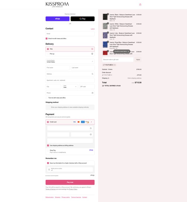 Kiss Prom checkout page showing Kiss Prom discount code box | Screenshot taken by SimplyCodes community member on Sep 2, 2025