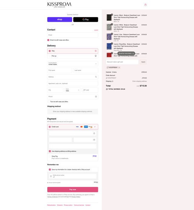 Kiss Prom checkout page showing Kiss Prom discount code box | Screenshot taken by SimplyCodes community member on Sep 2, 2025