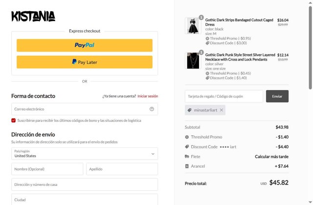 Kistania checkout page showing Kistania coupon code box | Screenshot taken by SimplyCodes community member on Aug 12, 2025