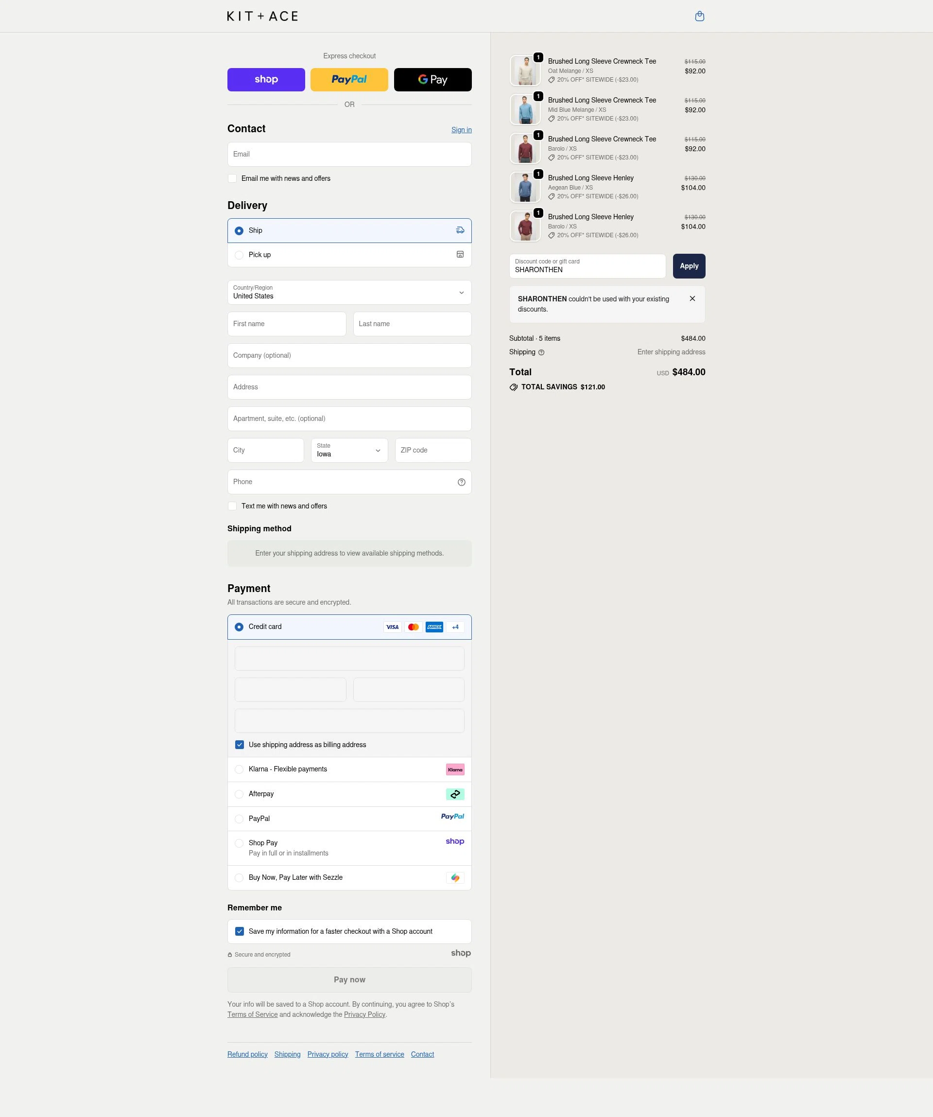 Kit and Ace checkout page showing Kit and Ace promo code box | Screenshot taken by SimplyCodes community member on Oct 24, 2025
