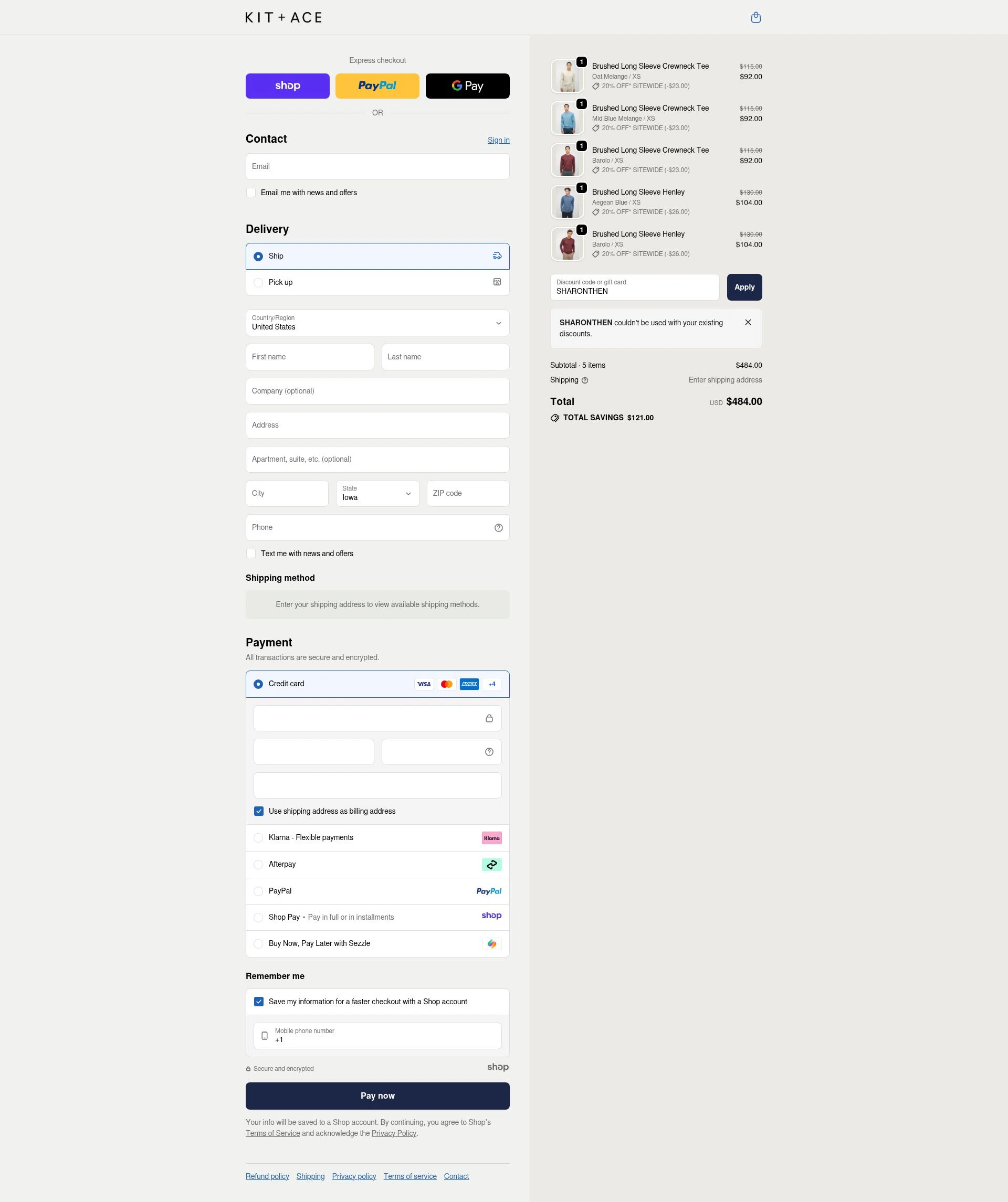 Kit and Ace checkout page showing Kit and Ace promo code box | Screenshot taken by SimplyCodes community member on Nov 4, 2025
