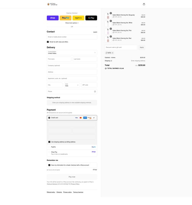 Kitchen Universe checkout page showing Kitchen Universe promo code box | Screenshot taken by SimplyCodes community member on Aug 31, 2025
