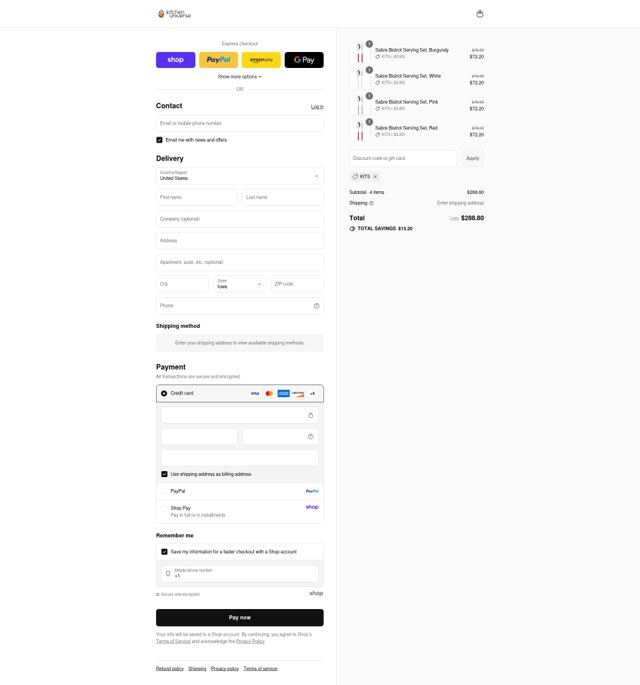 Kitchen Universe checkout page showing Kitchen Universe promo code box | Screenshot taken by SimplyCodes community member on Sep 4, 2025