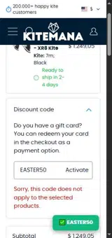 EASTER50 coupon verification screenshot
