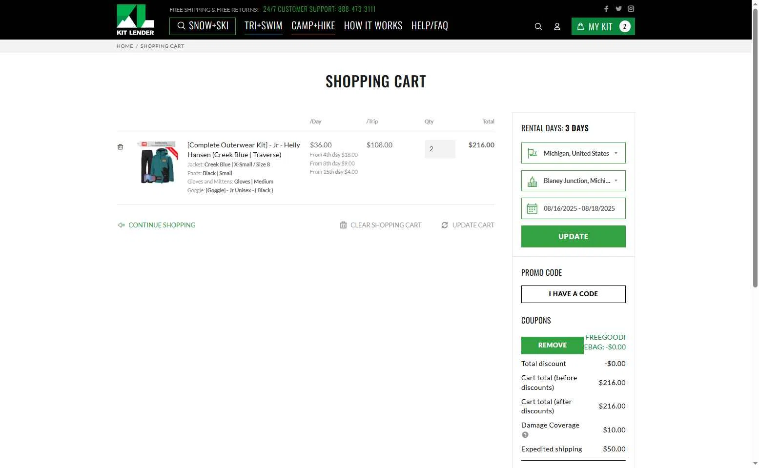 Kit Lender checkout page showing Kit Lender promo code box | Screenshot taken by SimplyCodes community member on Aug 13, 2025