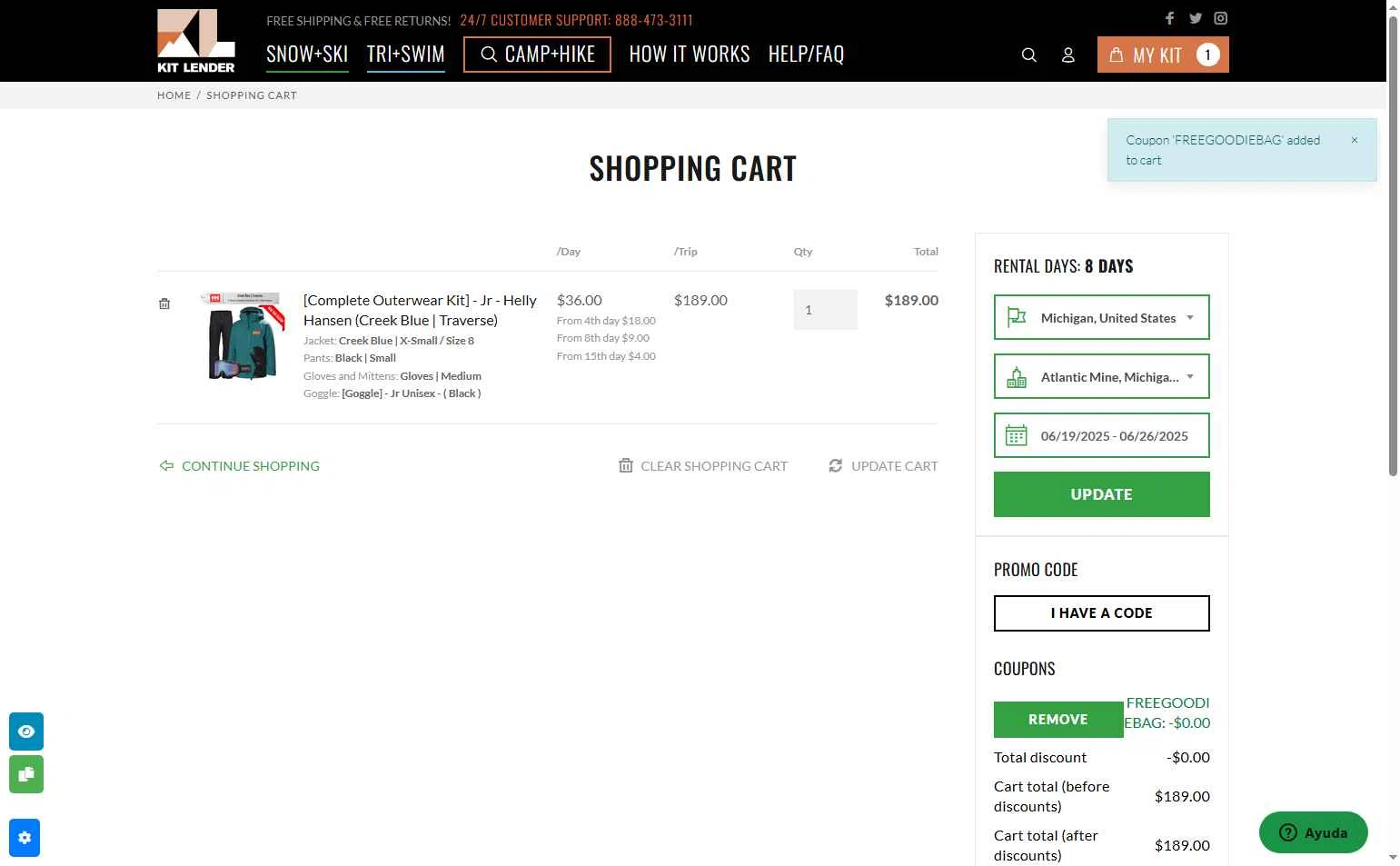 Kit Lender checkout page showing Kit Lender promo code box | Screenshot taken by SimplyCodes community member on Jun 16, 2025