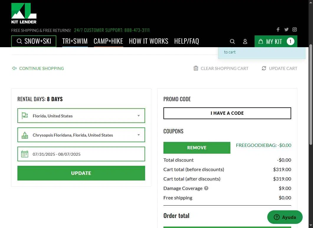 Kit Lender checkout page showing Kit Lender promo code box | Screenshot taken by SimplyCodes community member on Jul 15, 2025