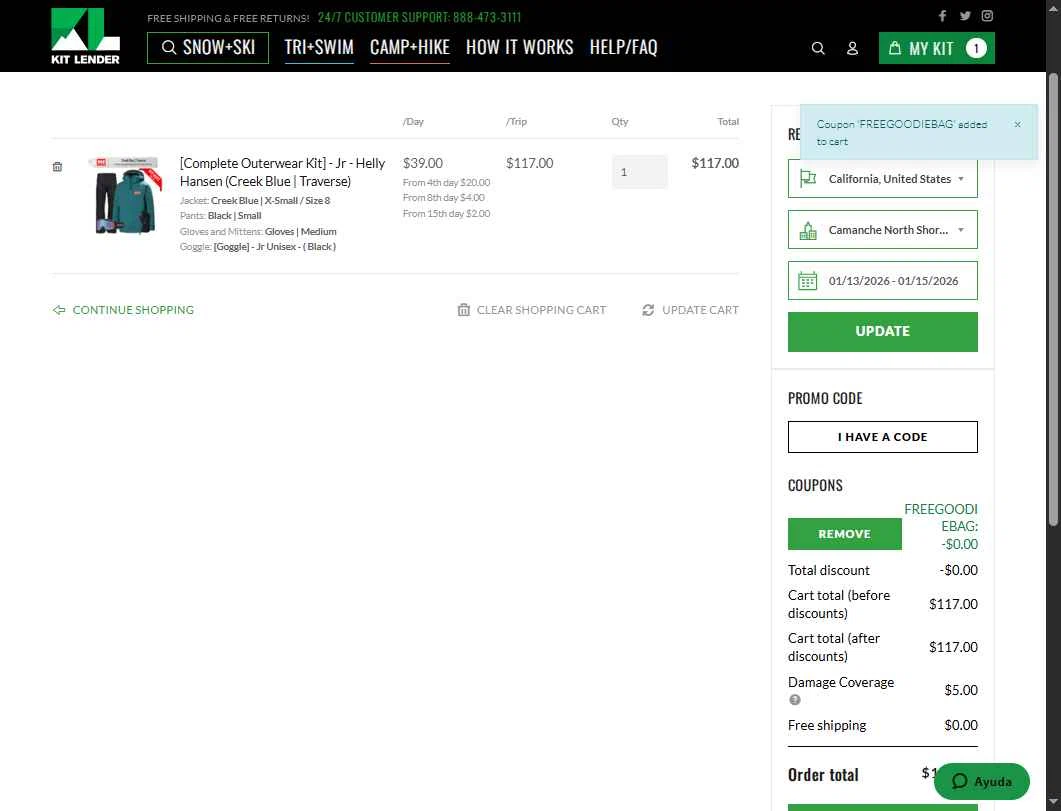 Kit Lender checkout page showing Kit Lender promo code box | Screenshot taken by SimplyCodes community member on Dec 19, 2025