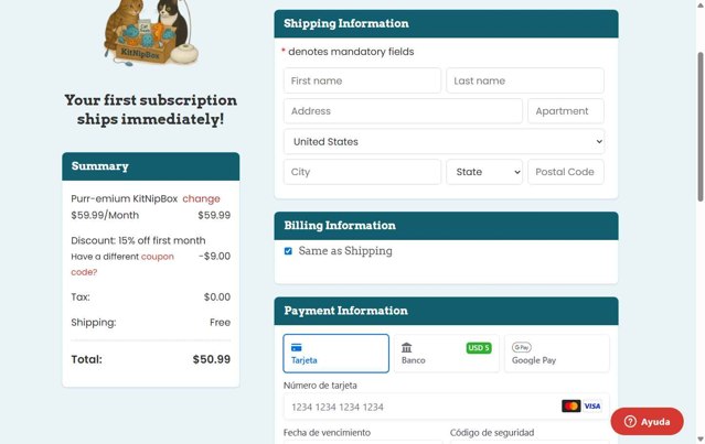 KitNipBox checkout page showing KitNipBox coupon code box | Screenshot taken by SimplyCodes community member on Aug 15, 2025