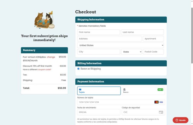 KitNipBox checkout page showing KitNipBox coupon code box | Screenshot taken by SimplyCodes community member on Aug 22, 2025