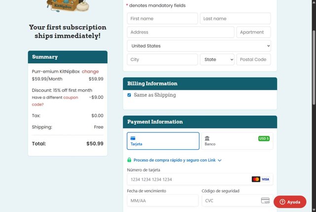 KitNipBox checkout page showing KitNipBox coupon code box | Screenshot taken by SimplyCodes community member on Aug 12, 2025