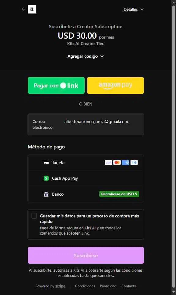 Kits AI checkout page showing Kits AI promo code box | Screenshot taken by SimplyCodes community member on Feb 10, 2026
