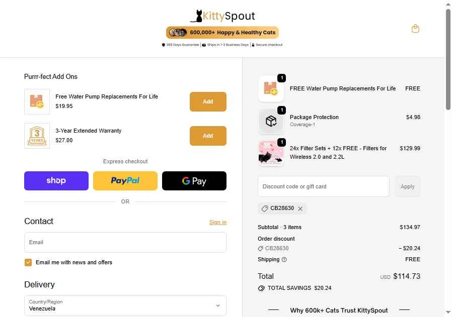 KittySpout checkout page showing KittySpout discount code box | Screenshot taken by SimplyCodes community member on Feb 6, 2026