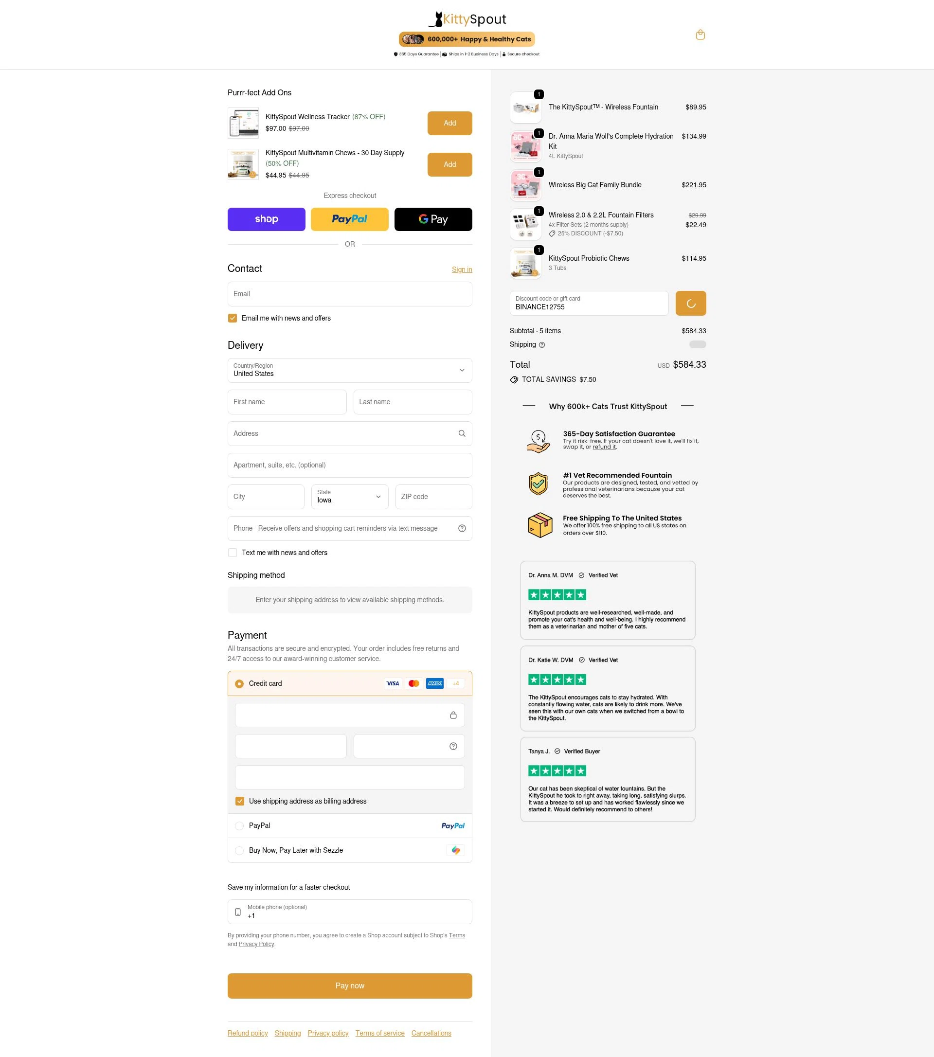 KittySpout checkout page showing KittySpout discount code box | Screenshot taken by SimplyCodes community member on Feb 6, 2026