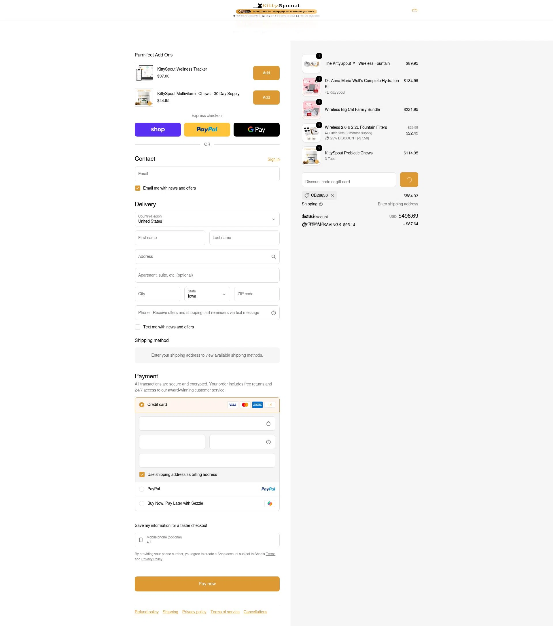 KittySpout checkout page showing KittySpout discount code box | Screenshot taken by SimplyCodes community member on Feb 6, 2026