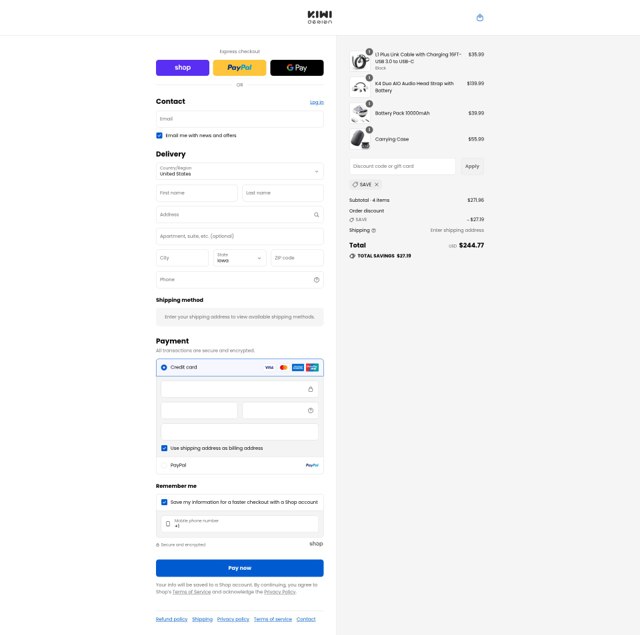 KIWI design checkout page showing KIWI design discount code box | Screenshot taken by SimplyCodes community member on Sep 2, 2025