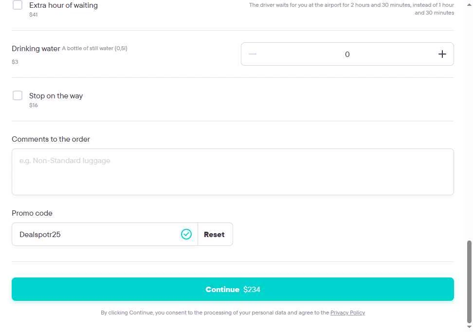 Kiwitaxi checkout page showing Kiwitaxi promo code box | Screenshot taken by SimplyCodes community member on Dec 18, 2025