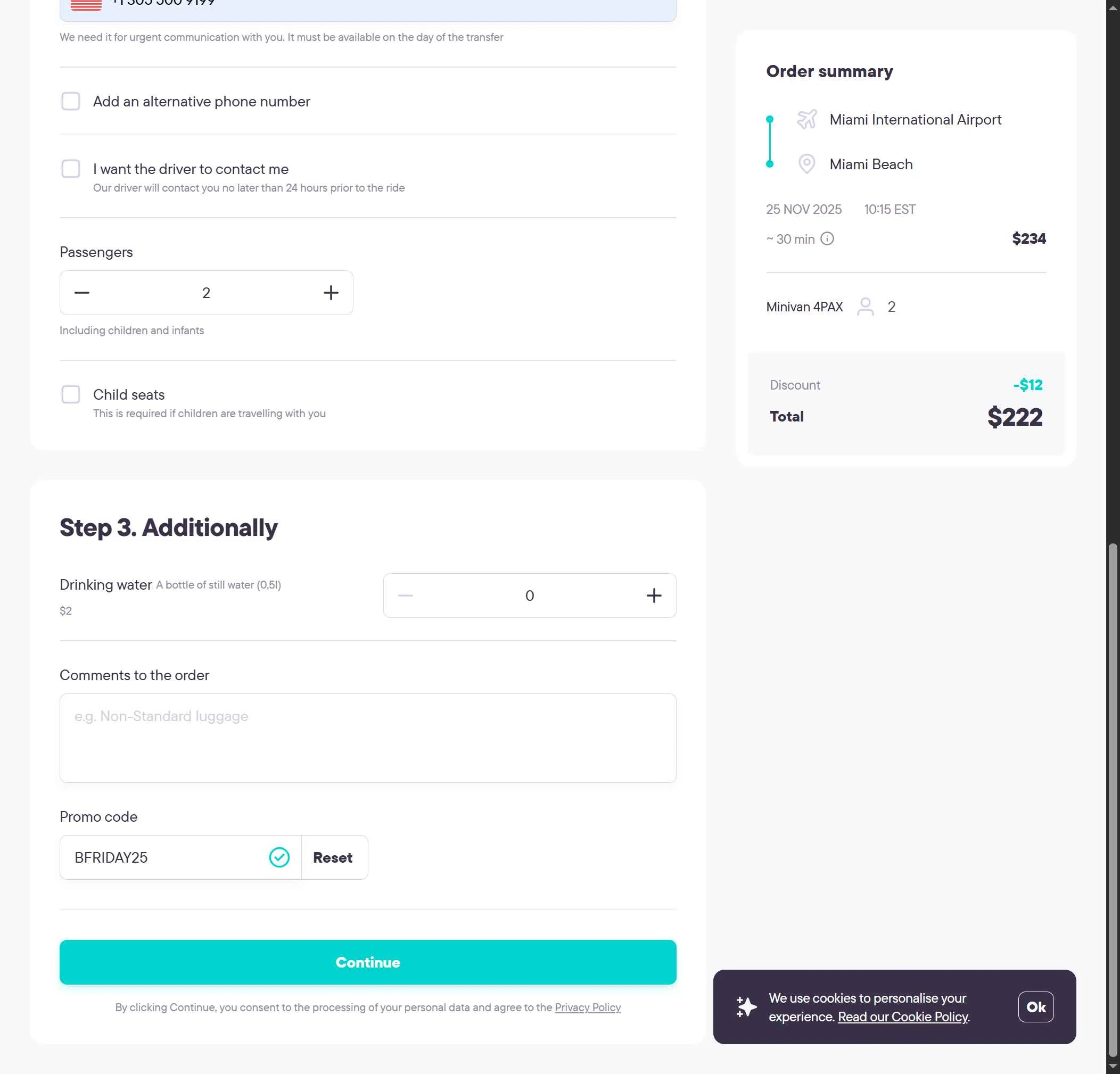 Kiwitaxi checkout page showing Kiwitaxi promo code box | Screenshot taken by SimplyCodes community member on Nov 21, 2025