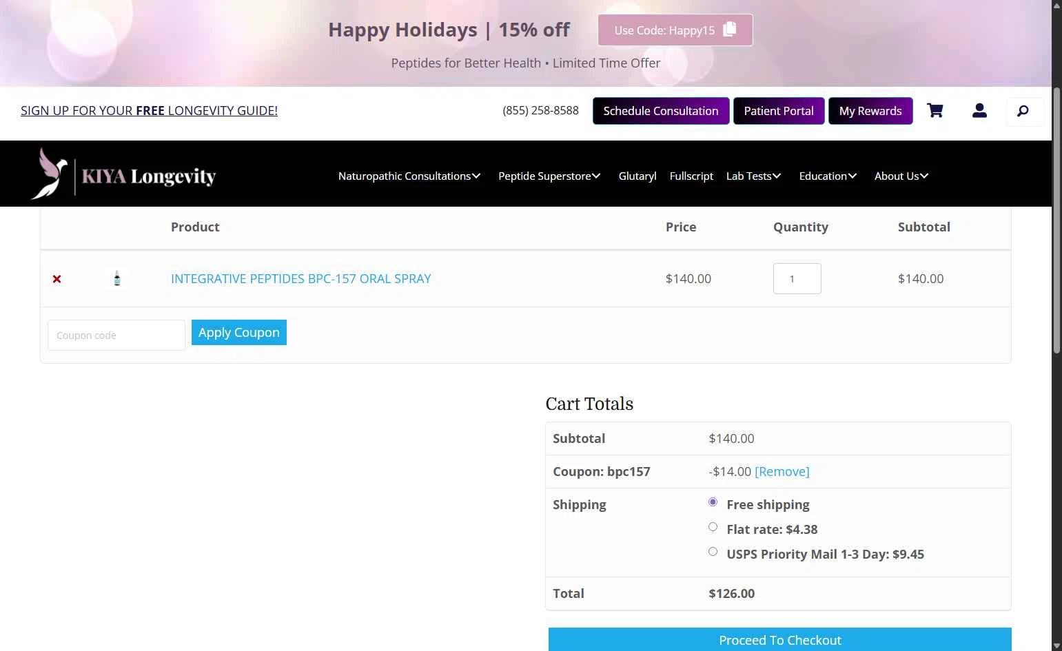 KIYA Longevity checkout page showing KIYA Longevity promo code box | Screenshot taken by SimplyCodes community member on Dec 25, 2025