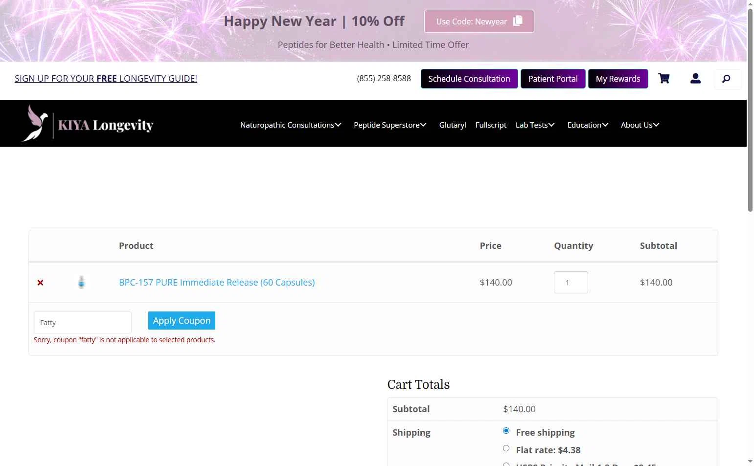 KIYA Longevity checkout page showing KIYA Longevity promo code box | Screenshot taken by SimplyCodes community member on Jan 11, 2026