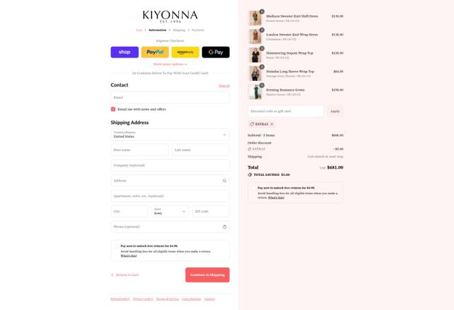 Kiyonna checkout page showing Kiyonna discount code box | Screenshot taken by SimplyCodes community member on Sep 12, 2025