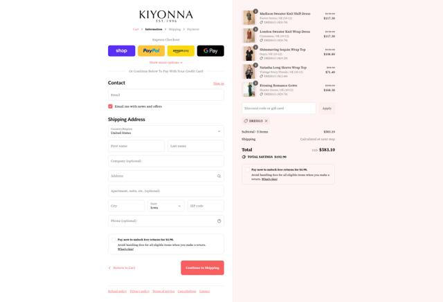 Kiyonna checkout page showing Kiyonna discount code box | Screenshot taken by SimplyCodes community member on Sep 12, 2025