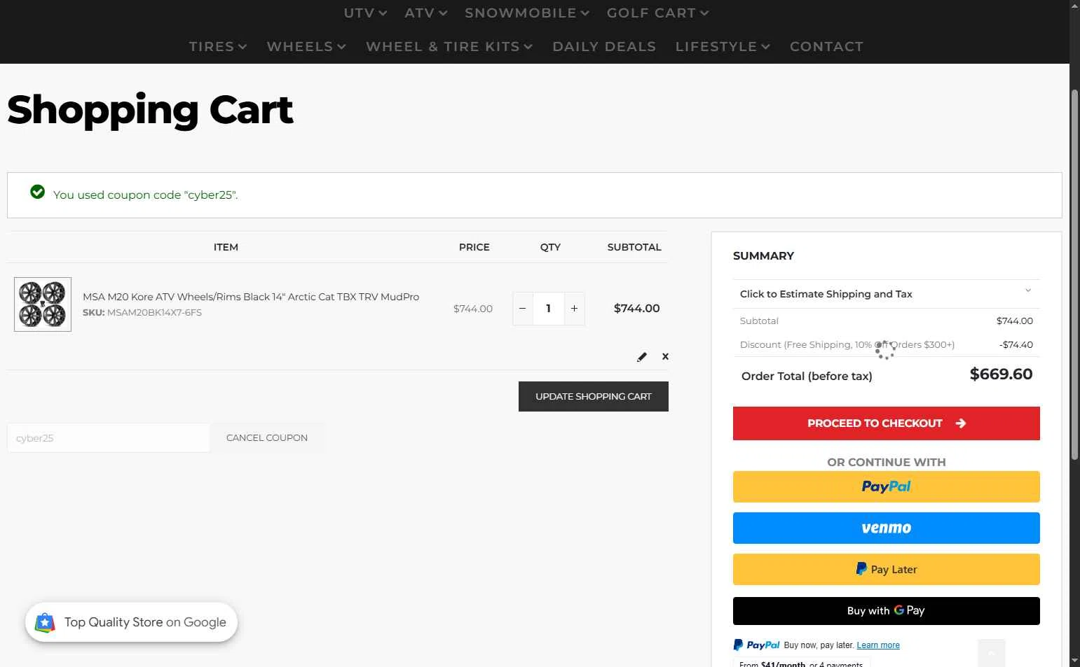KJ Motorsports checkout page showing KJ Motorsports coupon code box | Screenshot taken by SimplyCodes community member on Dec 3, 2025