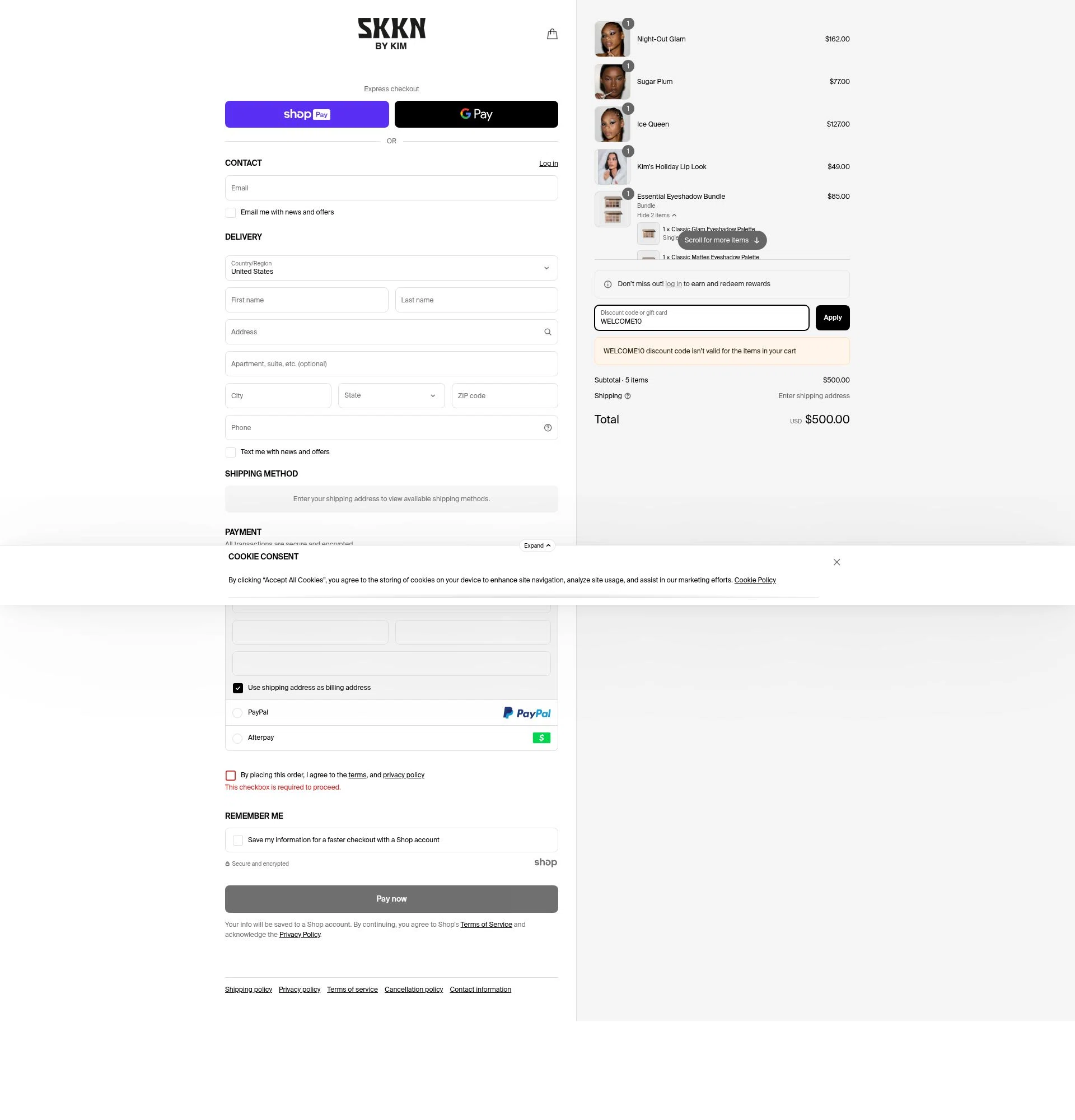 KKW Beauty checkout page showing KKW Beauty promo code box | Screenshot taken by SimplyCodes community member on Apr 1, 2025