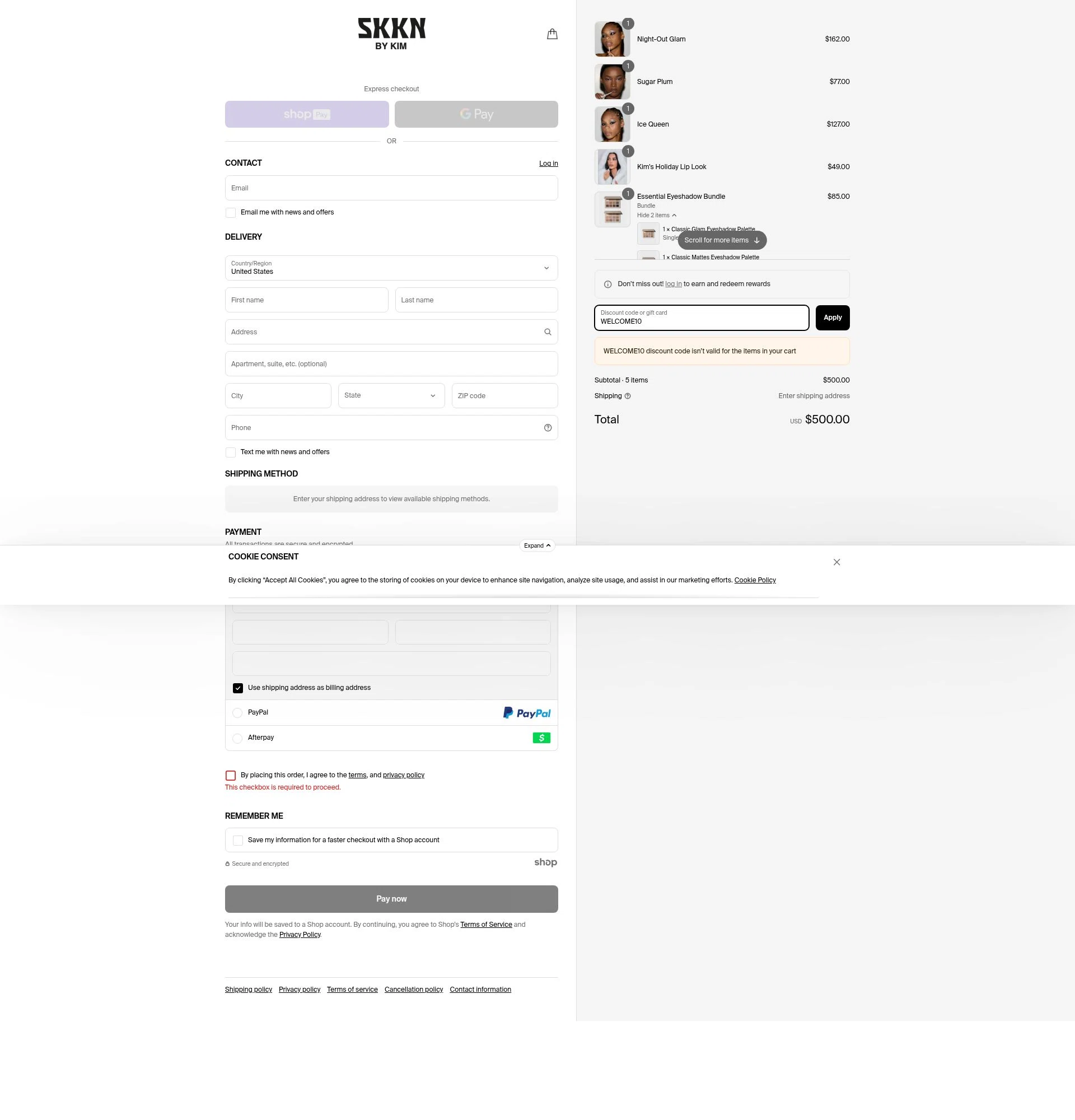 KKW Beauty checkout page showing KKW Beauty promo code box | Screenshot taken by SimplyCodes community member on Apr 9, 2025
