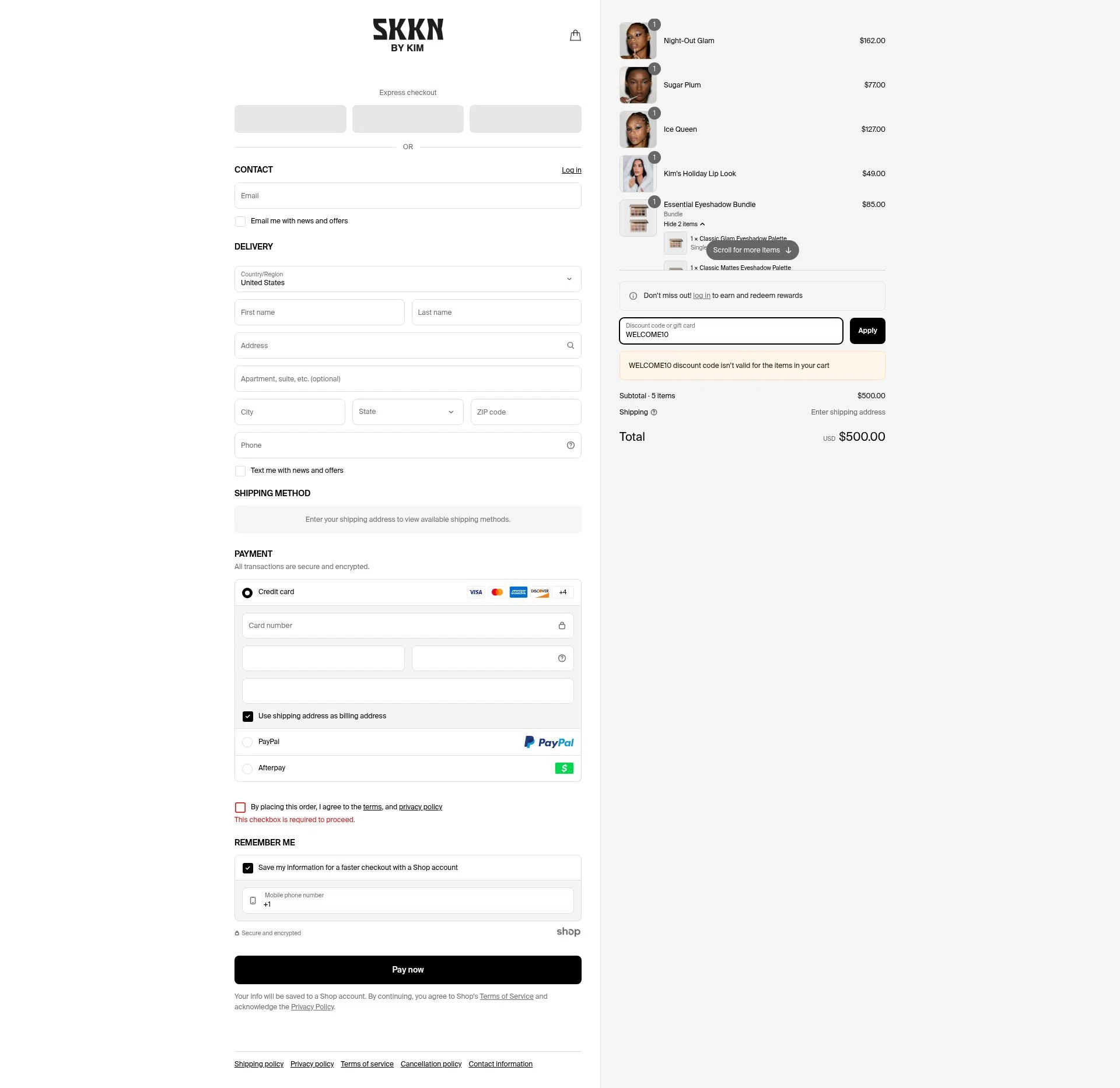 KKW Beauty checkout page showing KKW Beauty promo code box | Screenshot taken by SimplyCodes community member on Apr 28, 2025