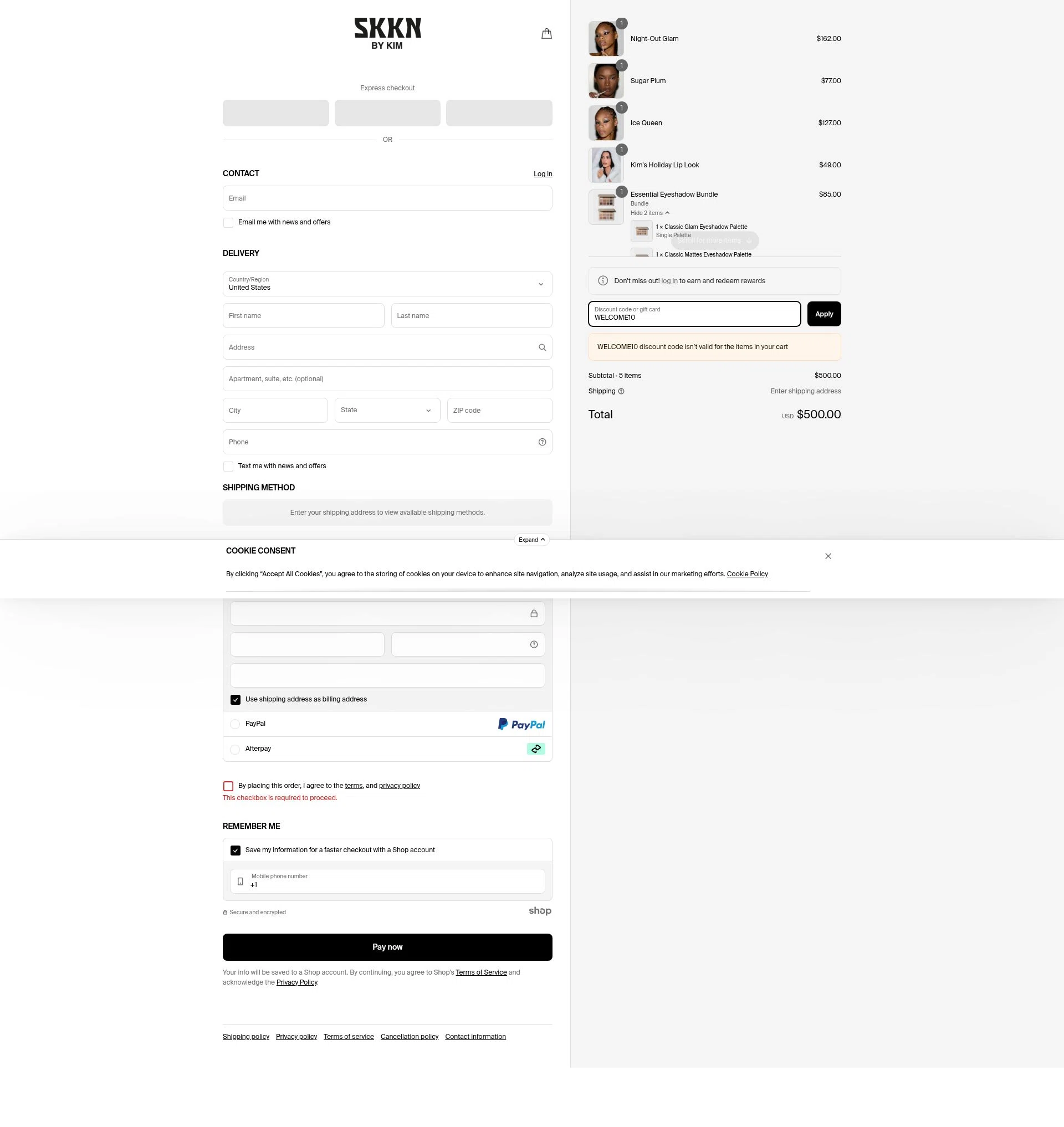 KKW Beauty checkout page showing KKW Beauty promo code box | Screenshot taken by SimplyCodes community member on Mar 9, 2025