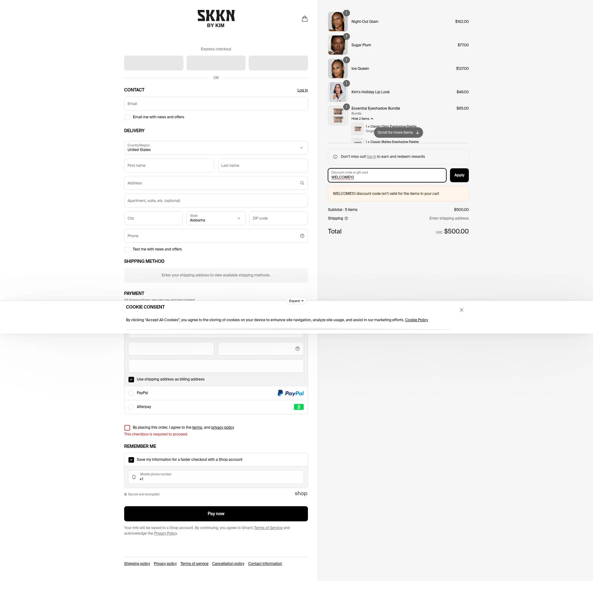 KKW Beauty checkout page showing KKW Beauty promo code box | Screenshot taken by SimplyCodes community member on May 6, 2025