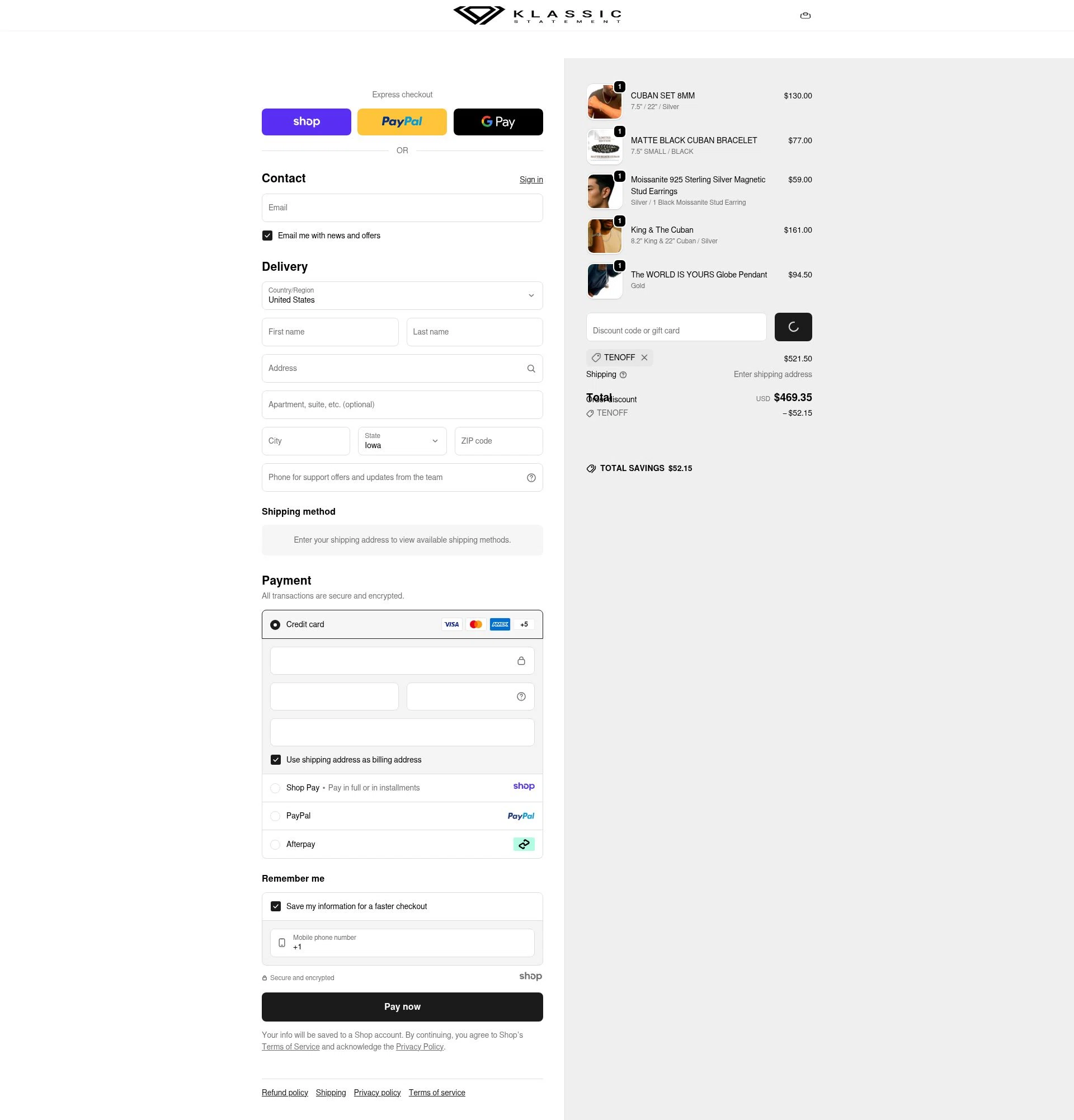 Klassic Statement checkout page showing Klassic Statement promo code box | Screenshot taken by SimplyCodes community member on Dec 27, 2025
