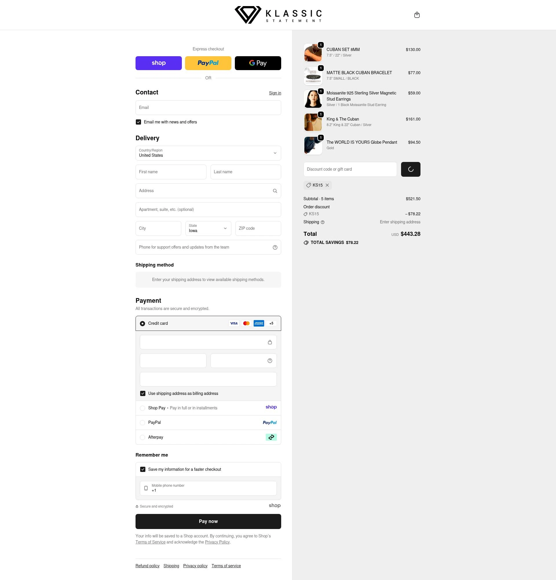 Klassic Statement checkout page showing Klassic Statement promo code box | Screenshot taken by SimplyCodes community member on Jan 1, 2026