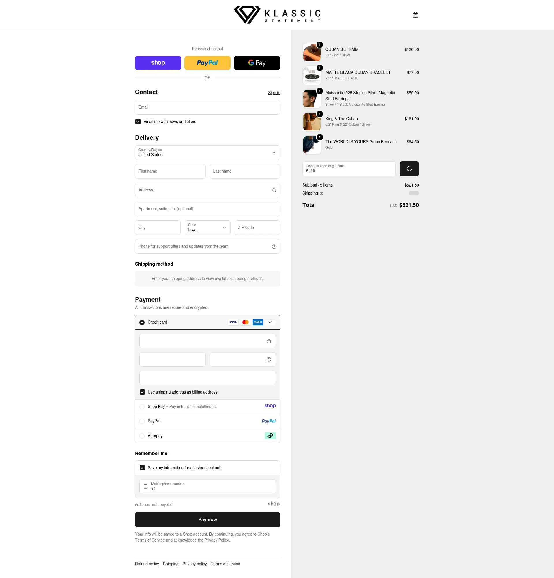 Klassic Statement checkout page showing Klassic Statement promo code box | Screenshot taken by SimplyCodes community member on Dec 27, 2025