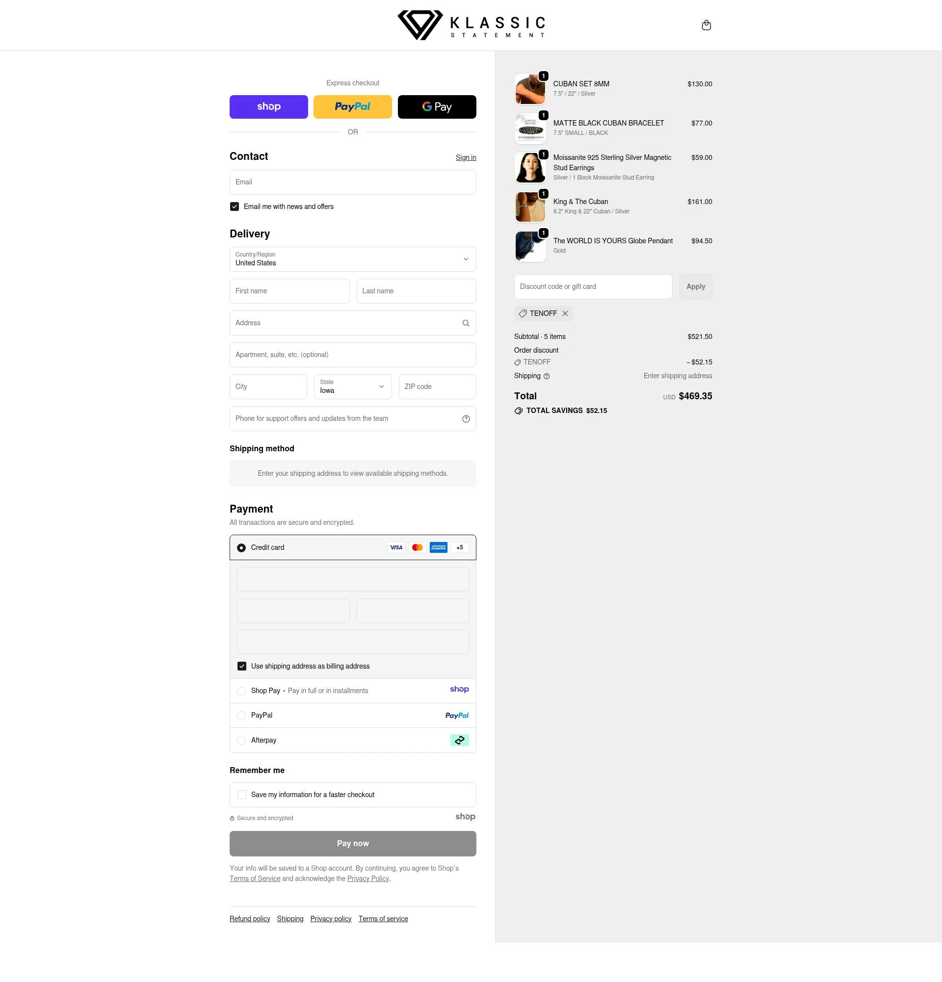 Klassic Statement checkout page showing Klassic Statement promo code box | Screenshot taken by SimplyCodes community member on Jan 1, 2026
