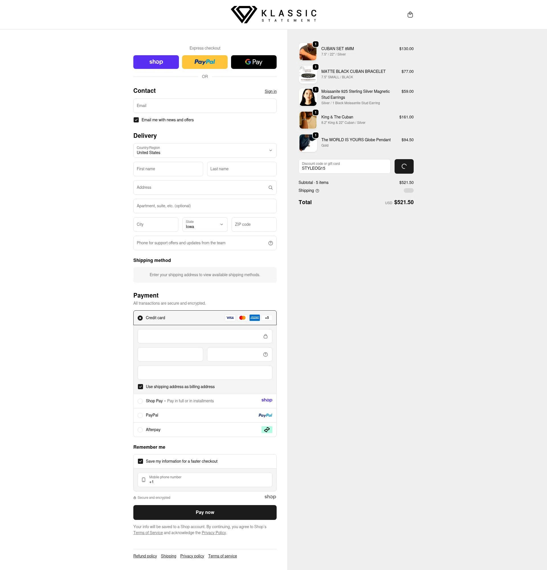 Klassic Statement checkout page showing Klassic Statement promo code box | Screenshot taken by SimplyCodes community member on Jan 1, 2026