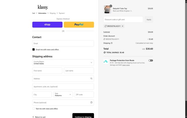 Klassy Network checkout page showing Klassy Network discount code box | Screenshot taken by SimplyCodes community member on Sep 8, 2025