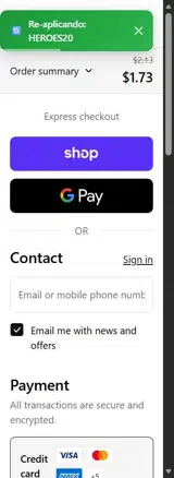 HEROES20 coupon verification screenshot