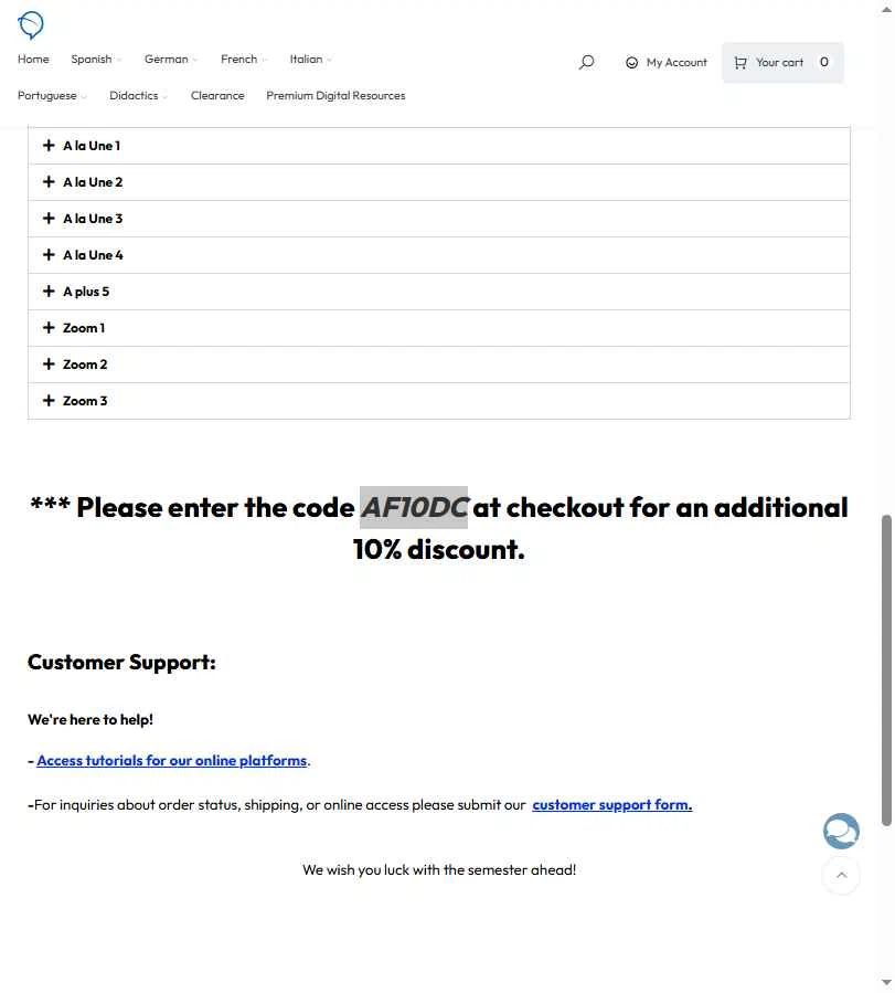 Klett World Languages checkout page showing Klett World Languages promo code box | Screenshot taken by SimplyCodes community member on Jan 20, 2026