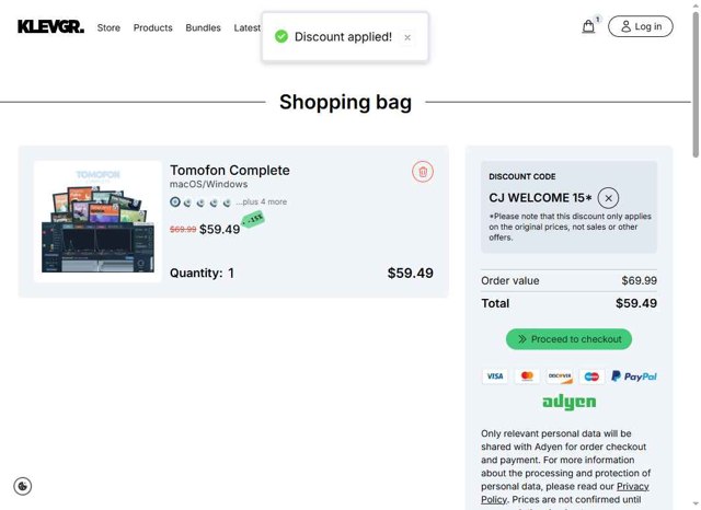 Klevgrand checkout page showing Klevgrand discount code box | Screenshot taken by SimplyCodes community member on Aug 18, 2025