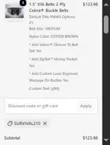 SURVIVAL210 coupon verification screenshot