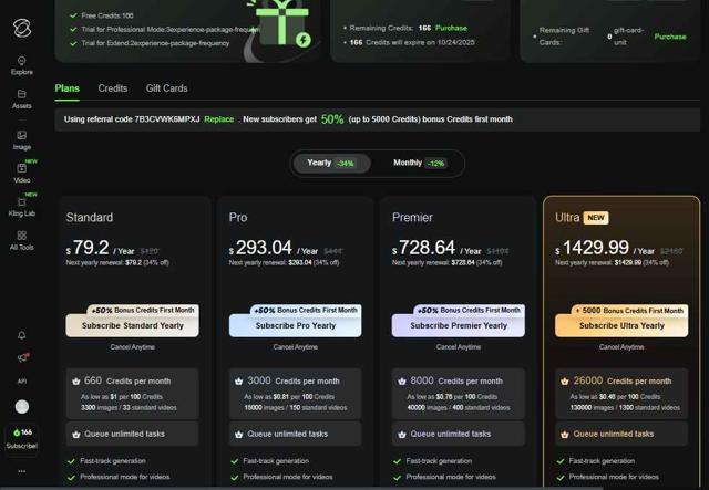 Kling AI checkout page showing Kling AI promo code box | Screenshot taken by SimplyCodes community member on Sep 24, 2025