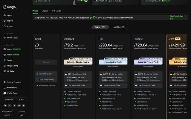 Kling AI checkout page showing Kling AI promo code box | Screenshot taken by SimplyCodes community member on Sep 8, 2025