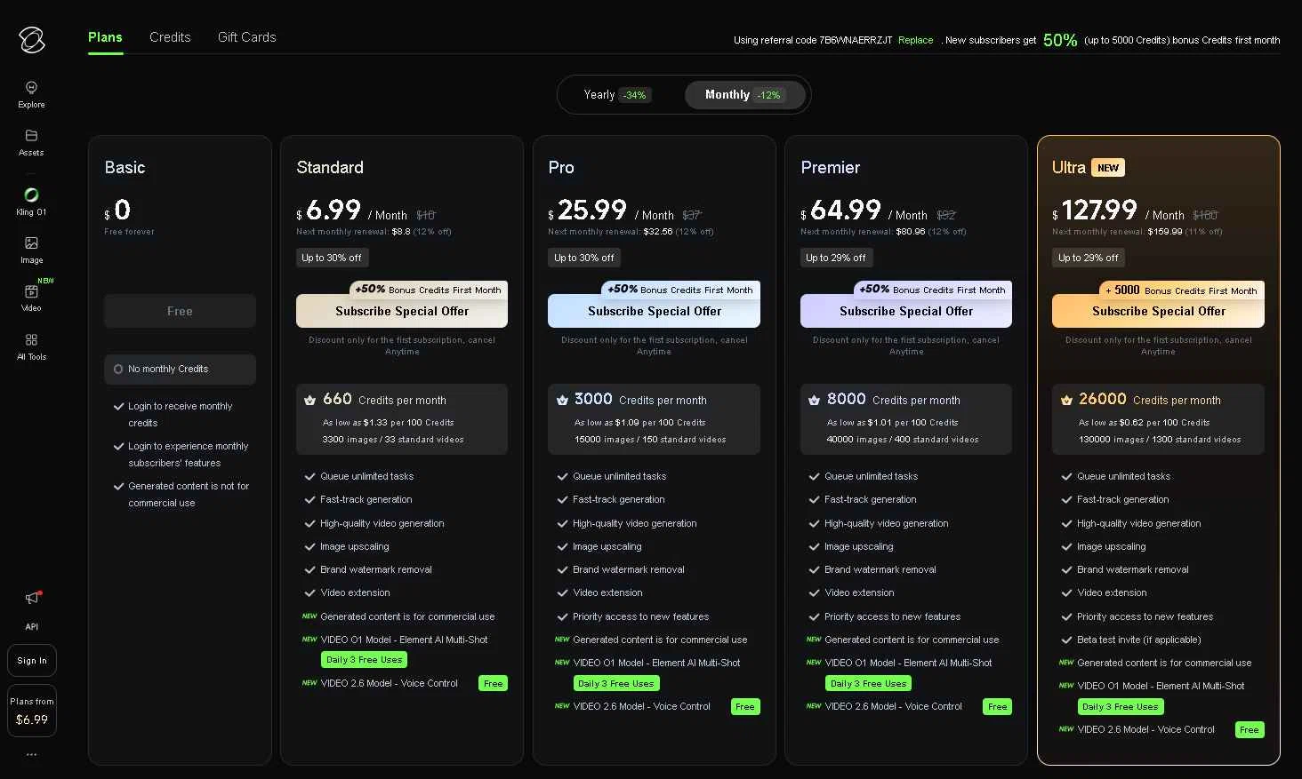 Kling AI checkout page showing Kling AI promo code box | Screenshot taken by SimplyCodes community member on Jan 2, 2026