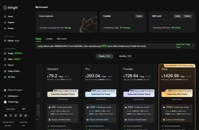 Kling AI checkout page showing Kling AI promo code box | Screenshot taken by SimplyCodes community member on Aug 28, 2025
