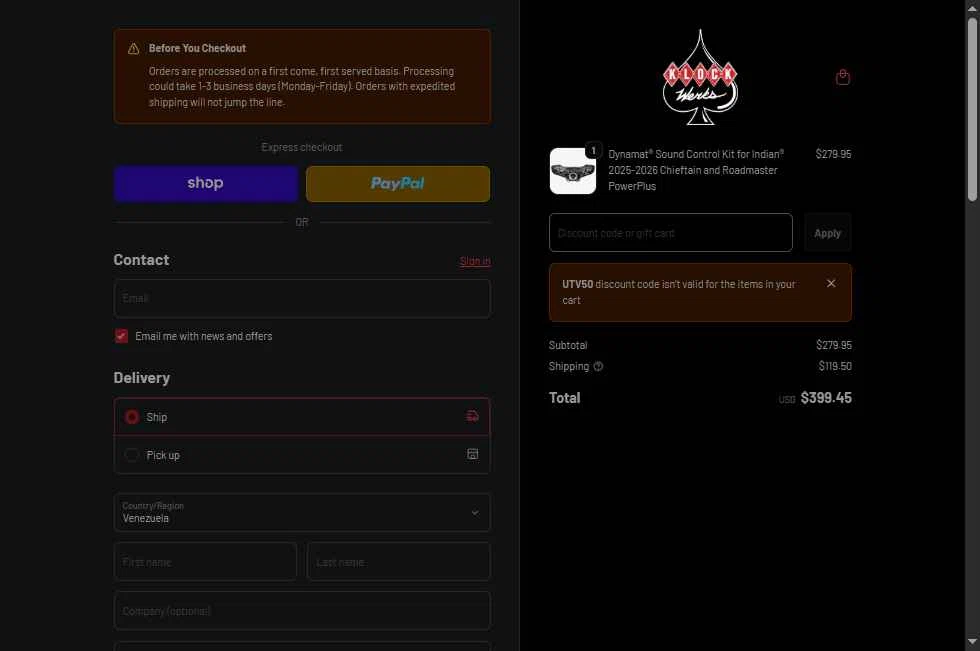 Klock Werks checkout page showing Klock Werks discount code box | Screenshot taken by SimplyCodes community member on Feb 7, 2026