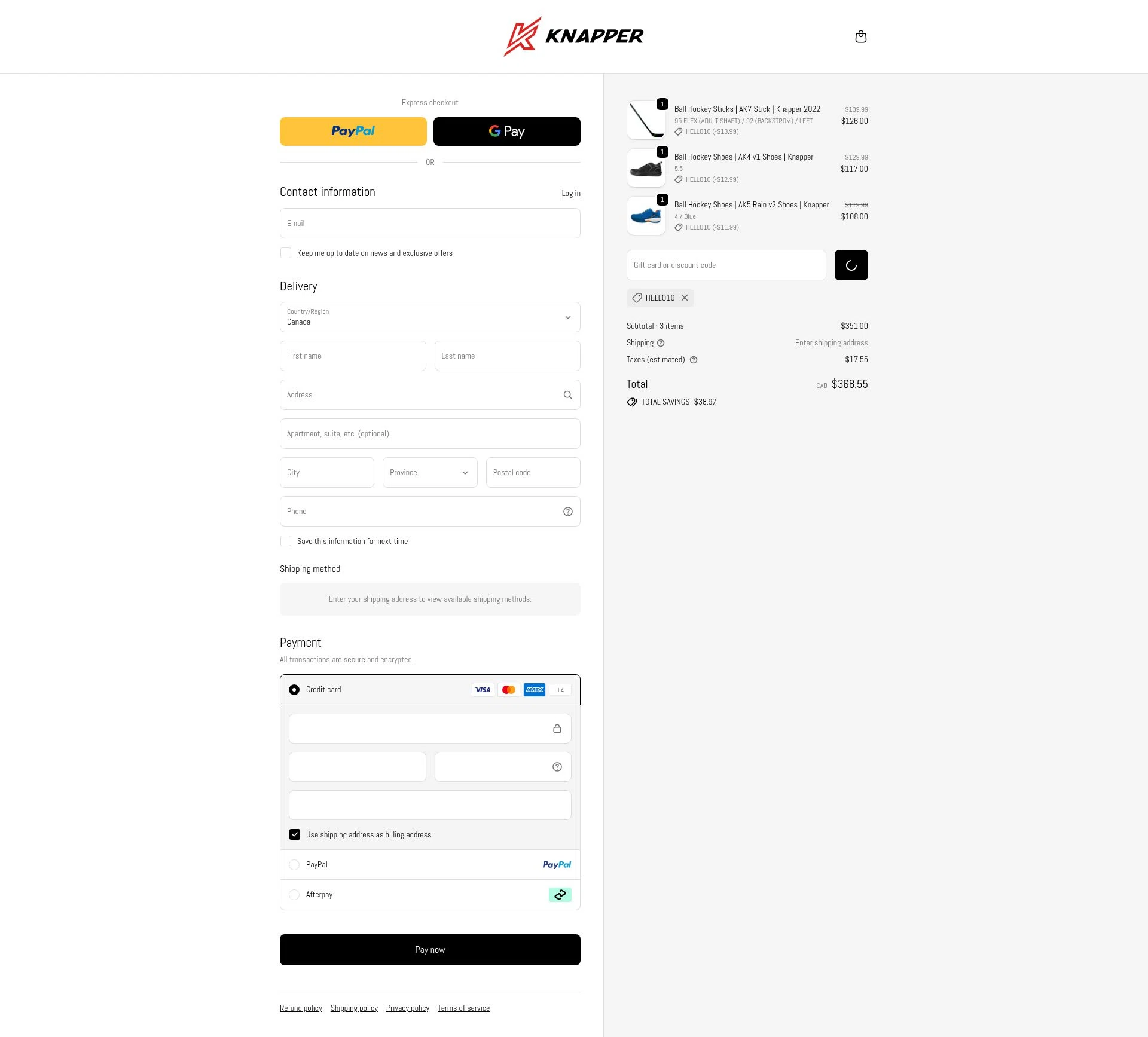 Knapper checkout page showing Knapper discount code box | Screenshot taken by SimplyCodes community member on Feb 13, 2026