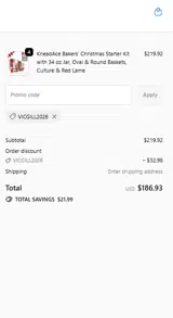 VICGILL2026 coupon verification screenshot